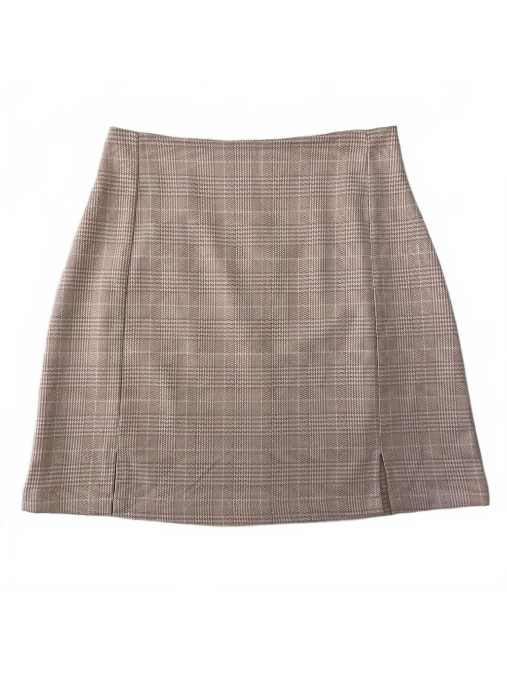 Brandy Melville Pink White Plaid Mini Skirt Women's Tennis Preppy Zip Back XS